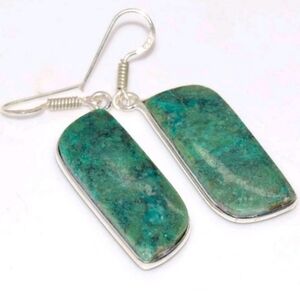Chrysocolla Gemstone 925 Sterling Silver Handmade Drop Dangle Earrings